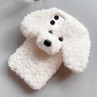 For iPhone 12 Teddy Dog Plush TPU Phone Case(White)