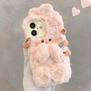 For iPhone 16 Plus Hairpin Rabbit Plush Silicone Phone Case(Pink)