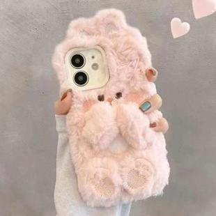 For iPhone 12 mini Hairpin Rabbit Plush Silicone Phone Case(Pink)