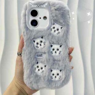 For iPhone 16 Plus Cute Embroidery Plush Silicone Phone Case(Gray Cat)