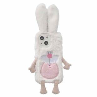 For iPhone 14 Plus Cute Bucktooth Rabbit Plush TPU Phone Case(Beige)