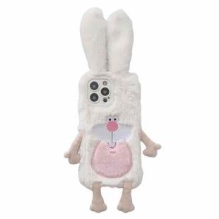 For iPhone 14 Pro Max Cute Bucktooth Rabbit Plush TPU Phone Case(Beige)