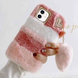 For iPhone 12 mini Gold Diamond Flower Decorated Plush Silicone Phone Case with Pendant(Pink White)
