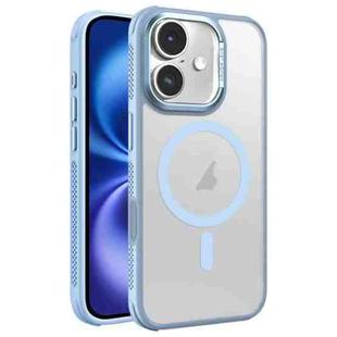 For iPhone 16 Hardware Side Cooling Skin Feel Frosted Metal Lens Frame MagSafe Phone Case(Sky Blue)