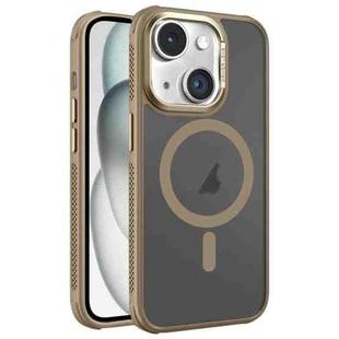 For iPhone 15 Plus Hardware Side Cooling Skin Feel Frosted Metal Lens Frame MagSafe Phone Case(Gold)