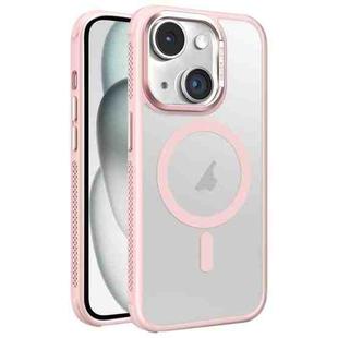 For iPhone 15 Plus Hardware Side Cooling Skin Feel Frosted Metal Lens Frame MagSafe Phone Case(Pink)