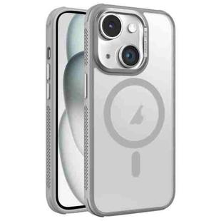 For iPhone 15 Plus Hardware Side Cooling Skin Feel Frosted Metal Lens Frame MagSafe Phone Case(Grey)