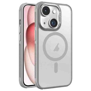 For iPhone 15 Hardware Side Cooling Skin Feel Frosted Metal Lens Frame MagSafe Phone Case(Grey)