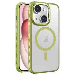 For iPhone 15 Hardware Side Cooling Skin Feel Frosted Metal Lens Frame MagSafe Phone Case(Green)