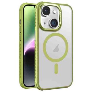 For iPhone 14 Hardware Side Cooling Skin Feel Frosted Metal Lens Frame MagSafe Phone Case(Green)