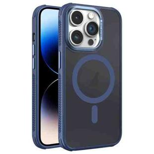 For iPhone 14 Pro Max Hardware Side Cooling Skin Feel Frosted Metal Lens Frame MagSafe Phone Case(Blue)