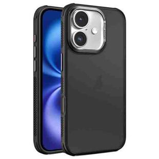 For iPhone 16 Hardware Side Cooling Skin Feel Frosted Metal Lens Frame Phone Case(Black)