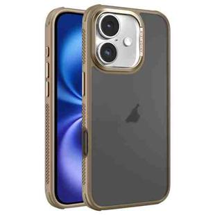 For iPhone 16 Hardware Side Cooling Skin Feel Frosted Metal Lens Frame Phone Case(Gold)