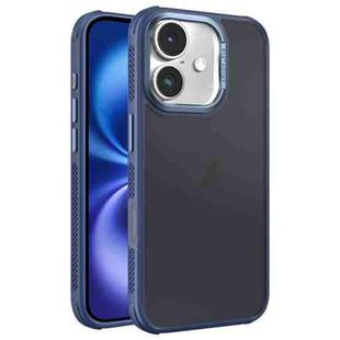 For iPhone 16 Hardware Side Cooling Skin Feel Frosted Metal Lens Frame Phone Case(Blue)