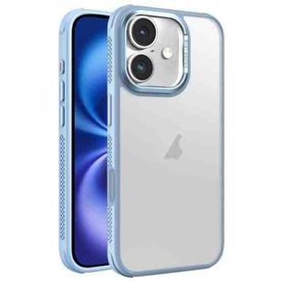 For iPhone 16 Hardware Side Cooling Skin Feel Frosted Metal Lens Frame Phone Case(Sky Blue)