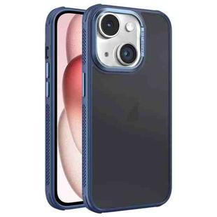 For iPhone 15 Hardware Side Cooling Skin Feel Frosted Metal Lens Frame Phone Case(Blue)