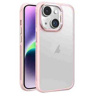 For iPhone 14 Plus Hardware Side Cooling Skin Feel Frosted Metal Lens Frame Phone Case(Pink)