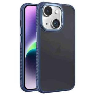 For iPhone 14 Plus Hardware Side Cooling Skin Feel Frosted Metal Lens Frame Phone Case(Blue)