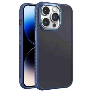 For iPhone 14 Pro Max Hardware Side Cooling Skin Feel Frosted Metal Lens Frame Phone Case(Blue)