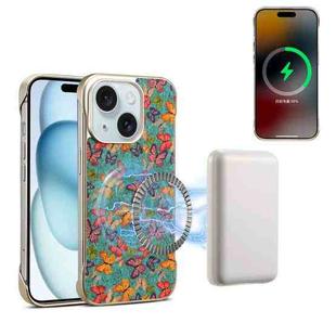 For iPhone 15 Denior A18 Paint MagSafe Phone Case(Butterflies)