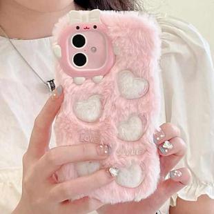 For iPhone 16 Plus Embroidered Plush TPU Phone Case(Foundation White Love Heart)