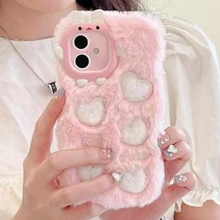 For iPhone 16 Embroidered Plush TPU Phone Case(Foundation White Love Heart)