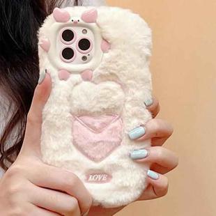 For iPhone 15 Pro Max Embroidered Plush TPU Phone Case(Beige Heart)