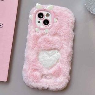 For iPhone 15 Plus Embroidered Plush TPU Phone Case(Foundation Heart)