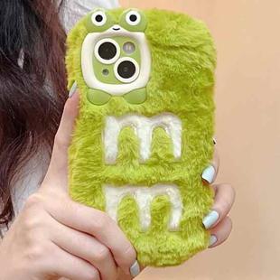 For iPhone 15 Plus Embroidered Plush TPU Phone Case(Green Embroidery M)