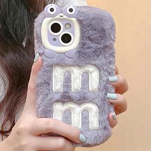 For iPhone 15 Plus Embroidered Plush TPU Phone Case(Purple Embroidery M)