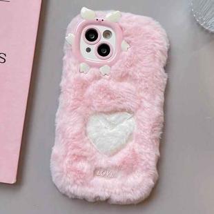 For iPhone 14 Plus Embroidered Plush TPU Phone Case(Foundation Heart)