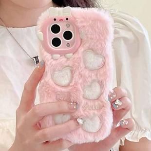 For iPhone 14 Pro Max Embroidered Plush TPU Phone Case(Foundation White Love Heart)