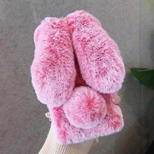 For iPhone 12 mini 3D Cute Long-eared Rabbit Plush Full Coverage Phone Case(Pink)