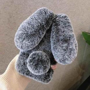 For iPhone 12 mini 3D Cute Long-eared Rabbit Plush Full Coverage Phone Case(Gray)