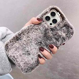 For iPhone 15 Pro Max Diamond Lens Ring Solid Color Plush Phone Case(Brown)