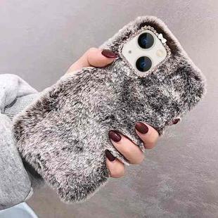 For iPhone 13 mini Diamond Lens Ring Solid Color Plush Phone Case(Brown)