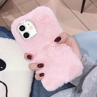 For iPhone 12 mini Diamond Lens Ring Solid Color Plush Phone Case(Pink)