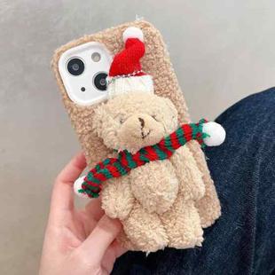 For iPhone 14 3D Christmas Bear Plush Phone Case(Brown)