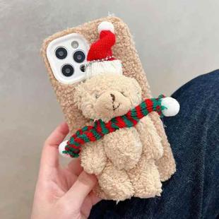 For iPhone 14 Pro 3D Christmas Bear Plush Phone Case(Brown)