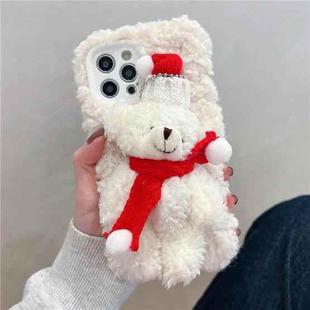 For iPhone 14 Pro 3D Christmas Bear Plush Phone Case(White)