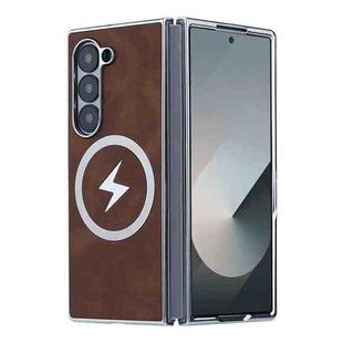 For Samsung Galaxy Z Fold6 Electroplating Lightning MagSafe Fold Full Coverage Phone Case(Brown)