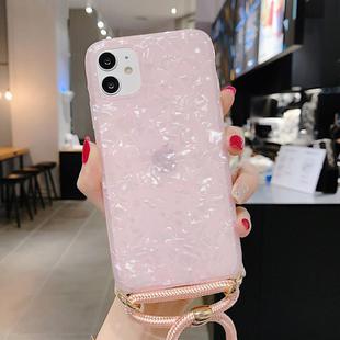 For iPhone 11 Laser Shell Pattern Soft TPU Protective Case with Shoulder Strap(Pink)