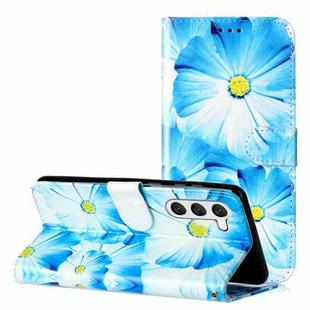 For Samsung Galaxy S25+ 5G Colored Drawing Marble Pattern Leather Phone Case(Blue Flower)