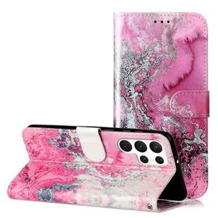 For Samsung Galaxy S25 Ultra 5G Colored Drawing Marble Pattern Leather Phone Case(Pink Seawater)
