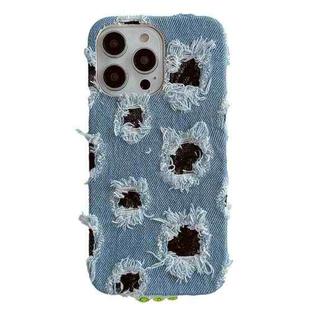 For iPhone 16 Pro Max Creative Multi-hole Black Lace Denim PU Phone Case