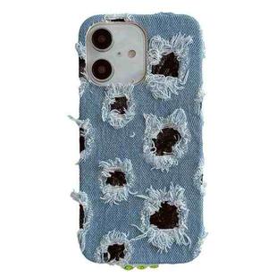 For iPhone 16 Creative Multi-hole Black Lace Denim PU Phone Case