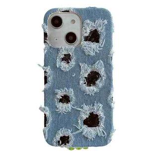 For iPhone 15 Plus Creative Multi-hole Black Lace Denim PU Phone Case