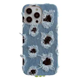 For iPhone 14 Pro Creative Multi-hole Black Lace Denim PU Phone Case