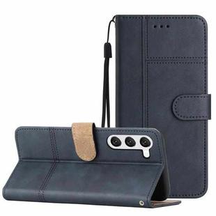 For Samsung Galaxy S25 5G Cowhide Texture Stitching Leather Phone Case(Dark Blue)