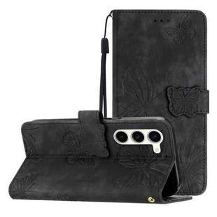 For Samsung Galaxy S25 5G Skin-feel Embossed Butterfly Leather Phone Case(Black)